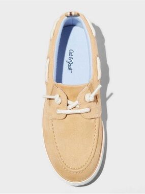 Cat & Jack Beige Suede Kids Boat Shoe with White Laces
